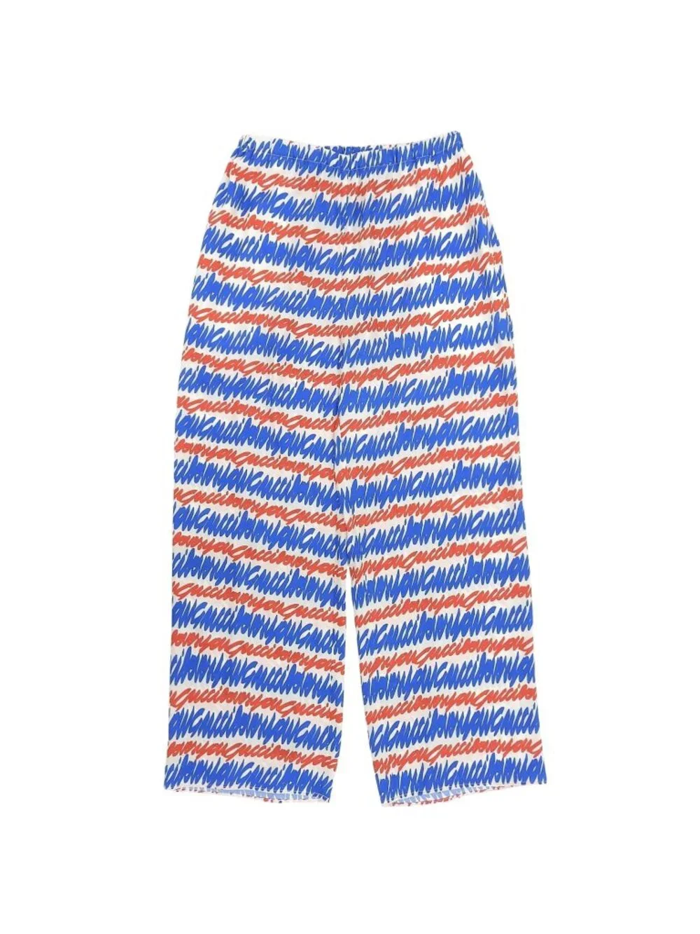 Gucci Silk 100% Script Logo All Over Print Wide Pants Multi 44